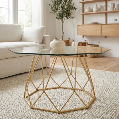 Gold Steel and Tempered Glass Coffee Table with Contemporary Style