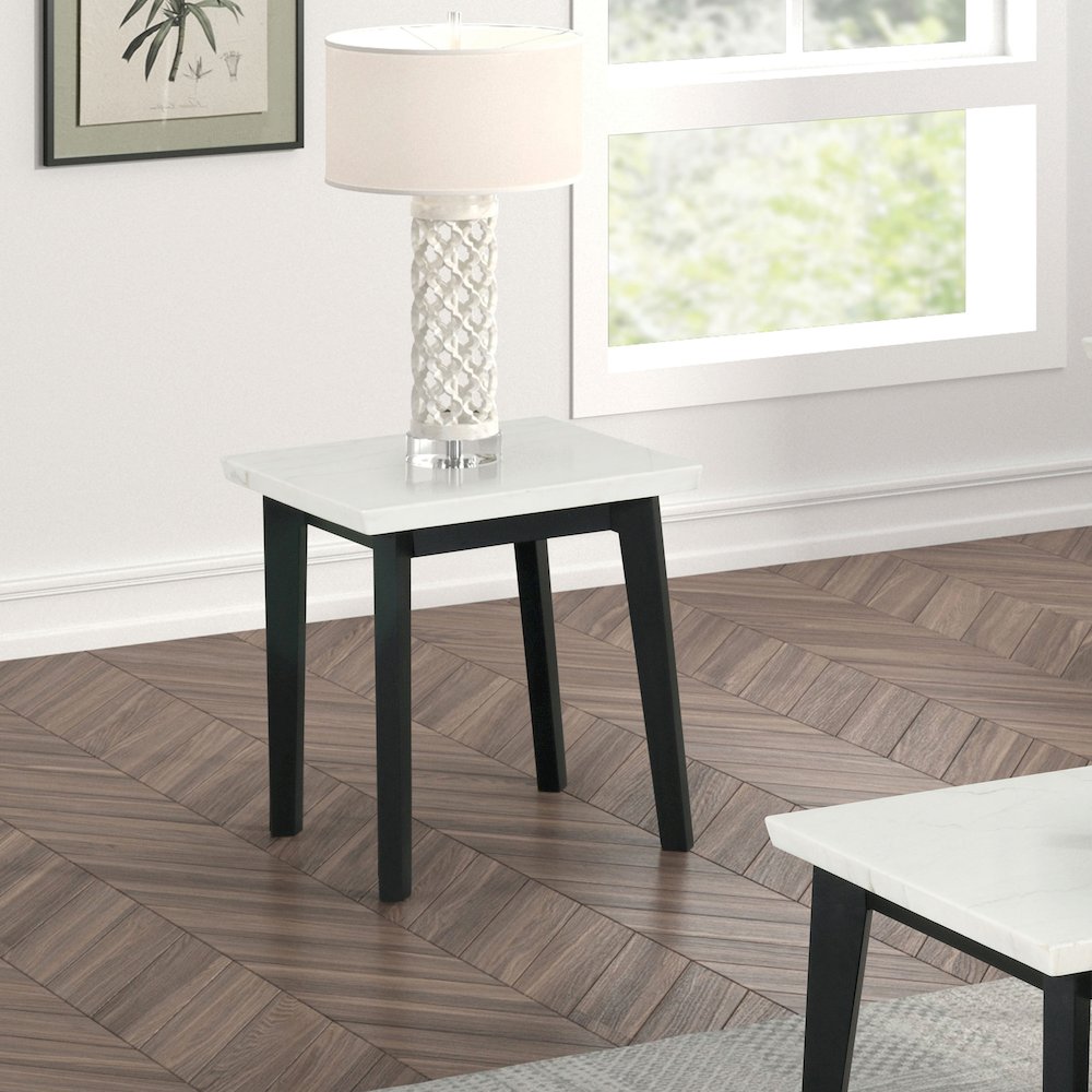 Isolde Wood and Marble Square End Table in White