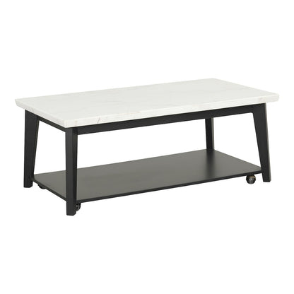 Isolde Wood and Marble Rectangle Coffee Table in White