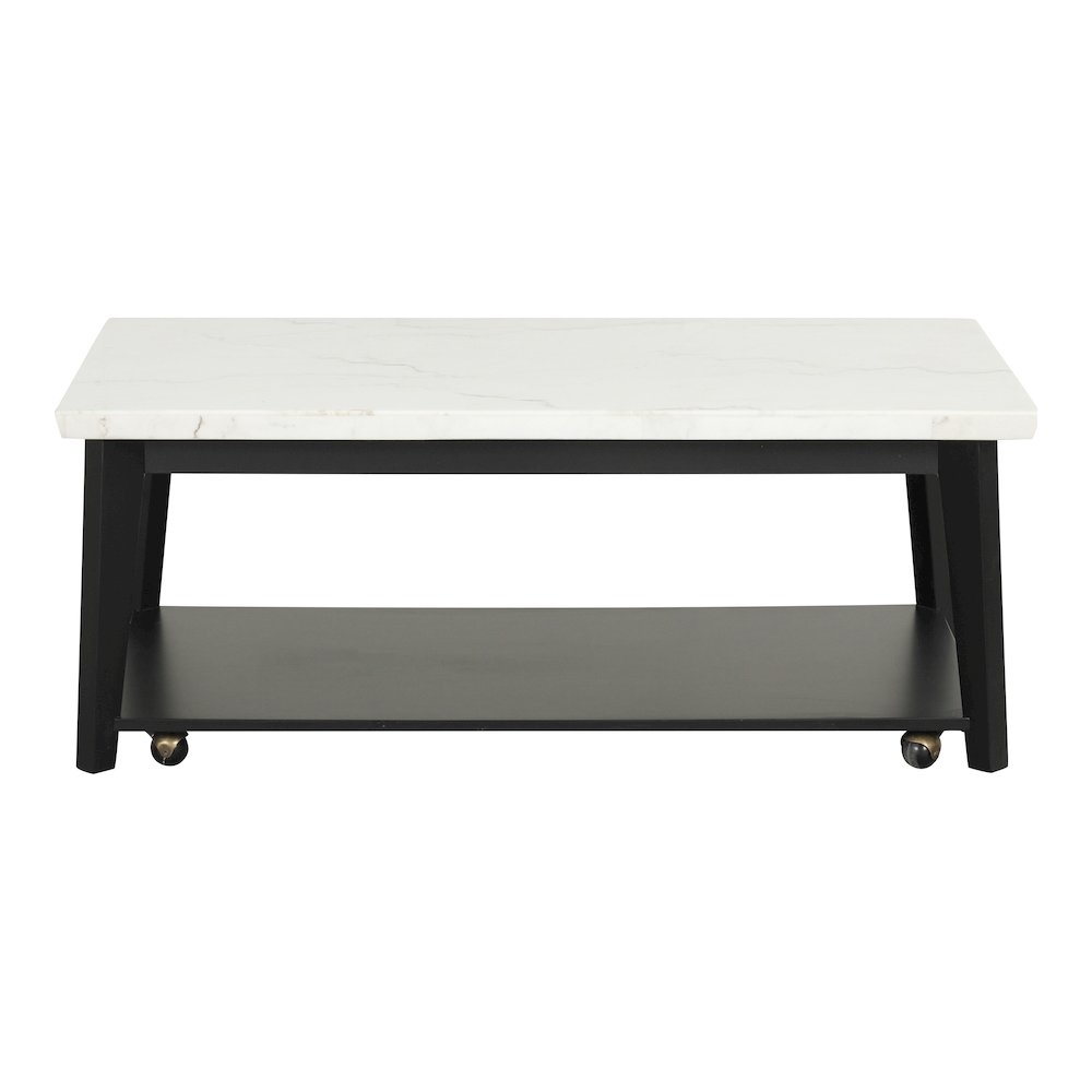Isolde Wood and Marble Rectangle Coffee Table in White