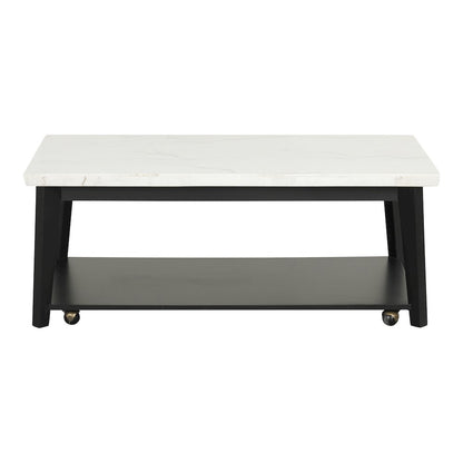 Isolde Wood and Marble Rectangle Coffee Table in White