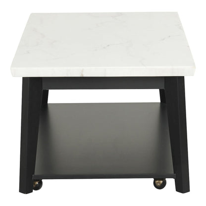 Isolde Wood and Marble Rectangle Coffee Table in White