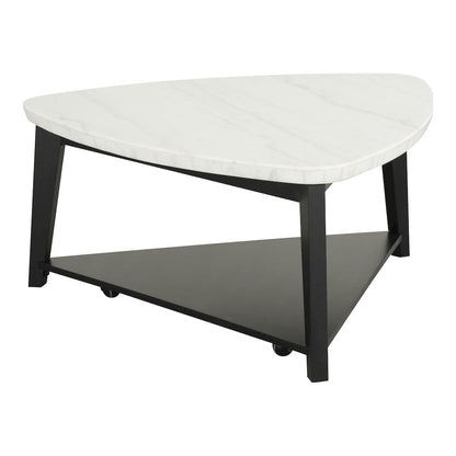 Isolde Wood and Marble Triangle Coffee Table in White