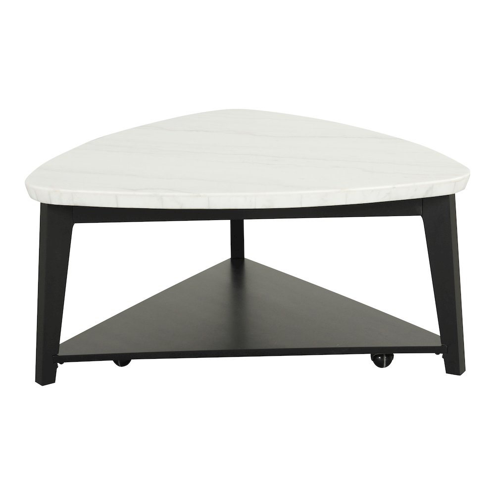 Isolde Wood and Marble Triangle Coffee Table in White