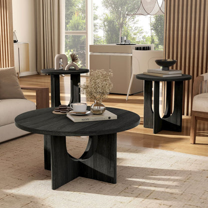 Carmel Modern Solid Wood 3-Piece Round Coffee Table Set