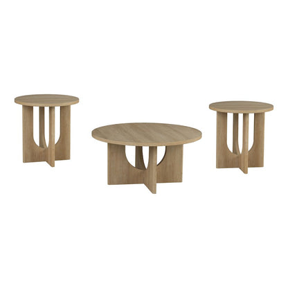 Carmel Modern Solid Wood 3-Piece Round Coffee Table Set