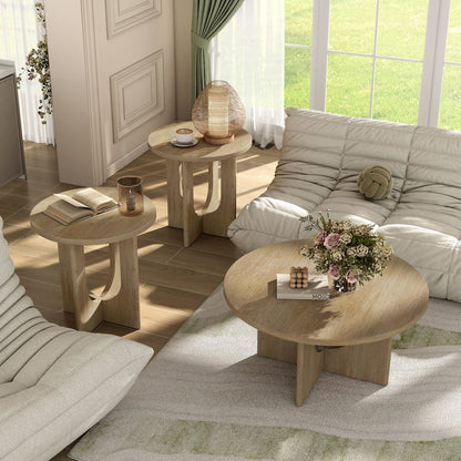 Carmel Modern Solid Wood 3-Piece Round Coffee Table Set