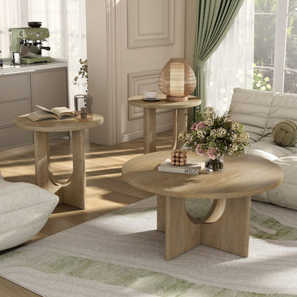 Carmel Modern Solid Wood 3-Piece Round Coffee Table Set