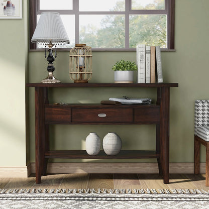 Eski Wood 1-Drawer Sofa Table in Dark Walnut