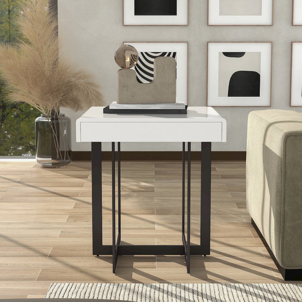 Vasket Contemporary Metal 1-Drawer End Table