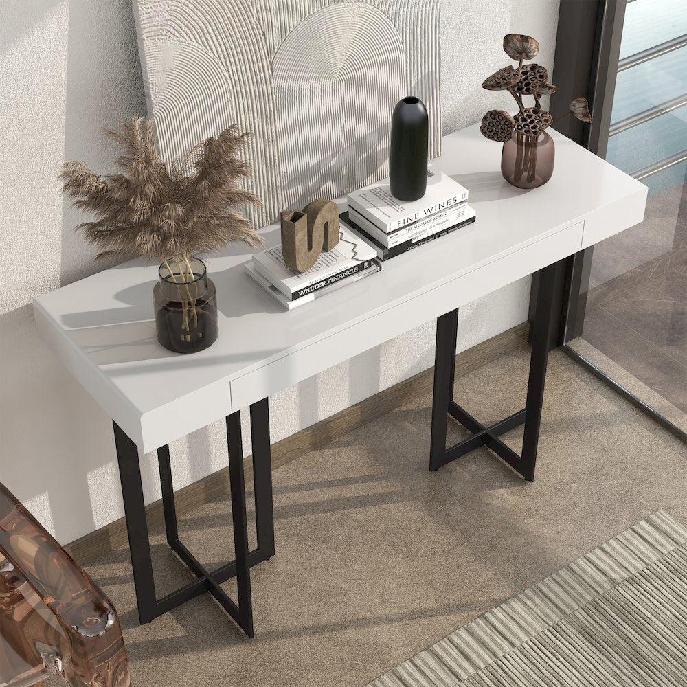 Vasket Contemporary Metal 1-Drawer Sofa Table