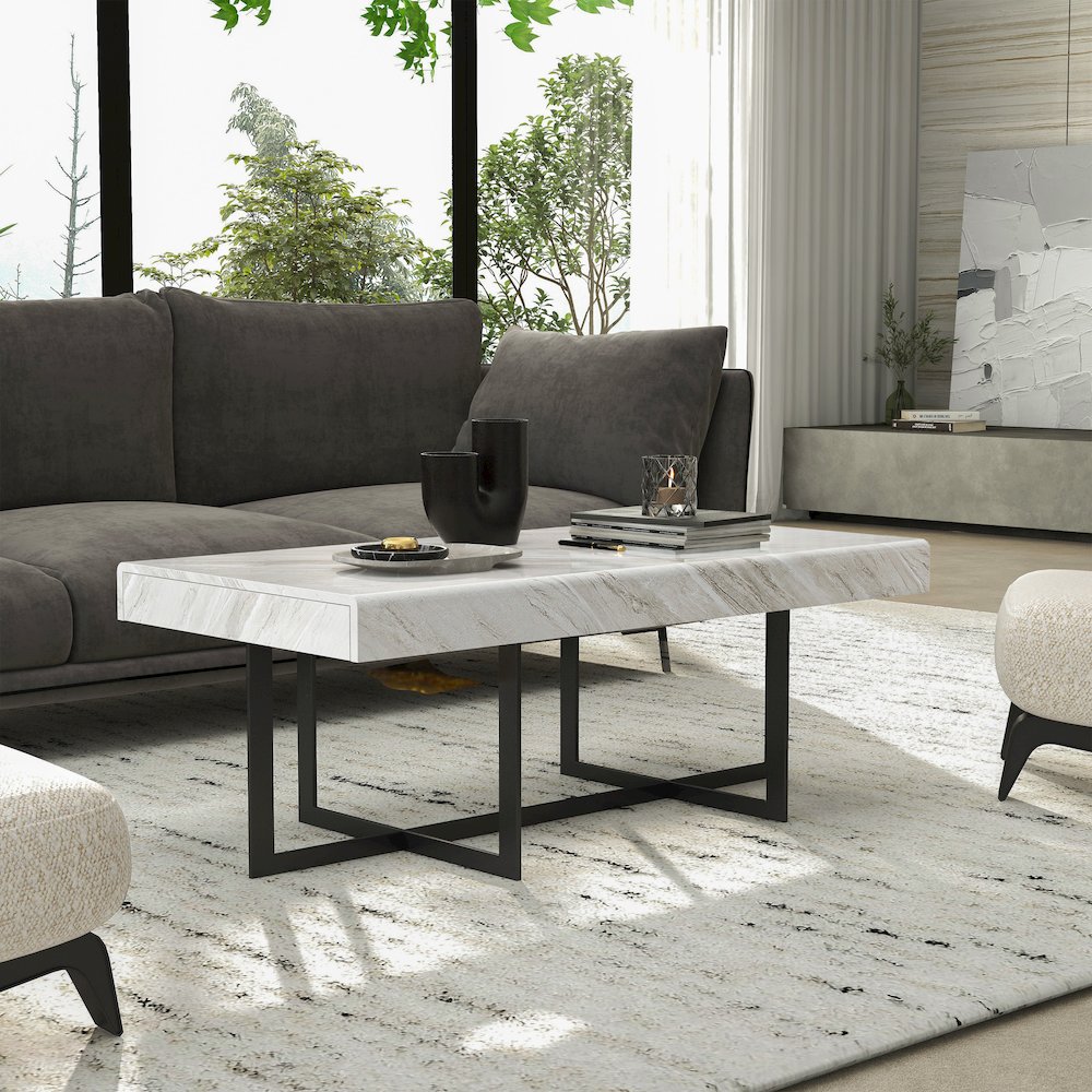 Vasket Contemporary Metal 2-Drawer Coffee Table