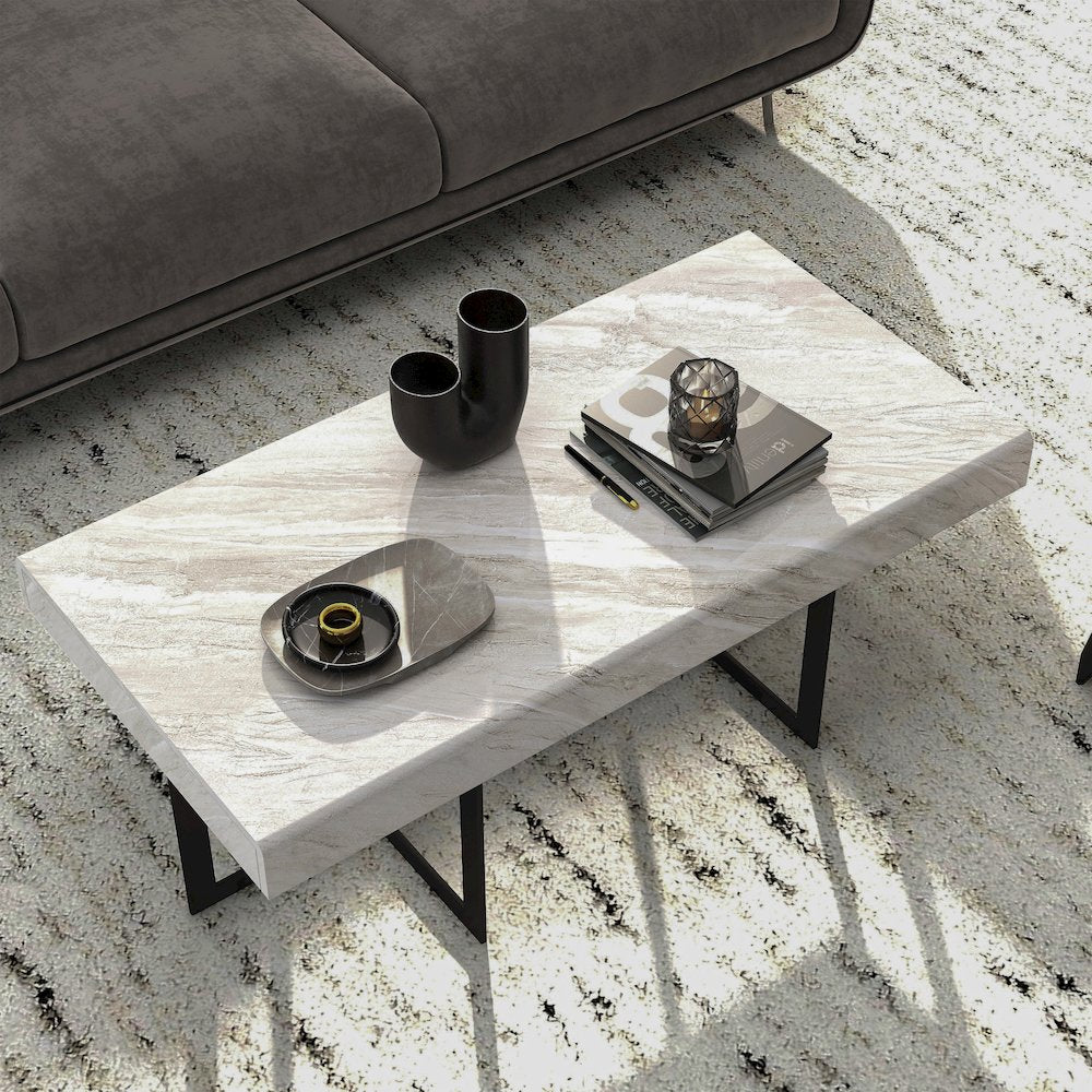 Vasket Contemporary Metal 2-Drawer Coffee Table