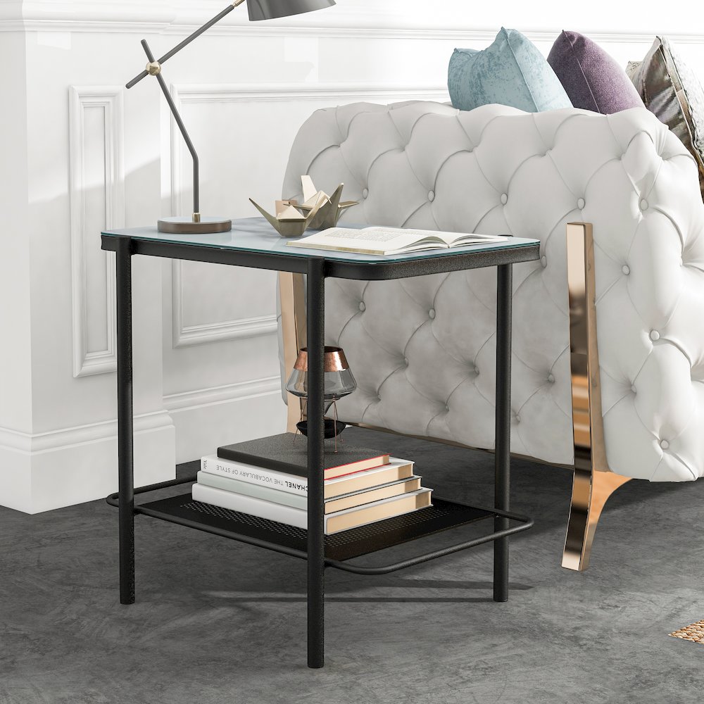 Joaquin Metal 1-Shelf End Table in Black and White
