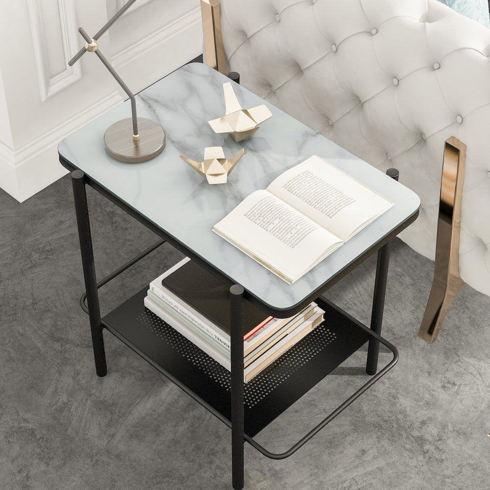 Joaquin Metal 1-Shelf End Table in Black and White