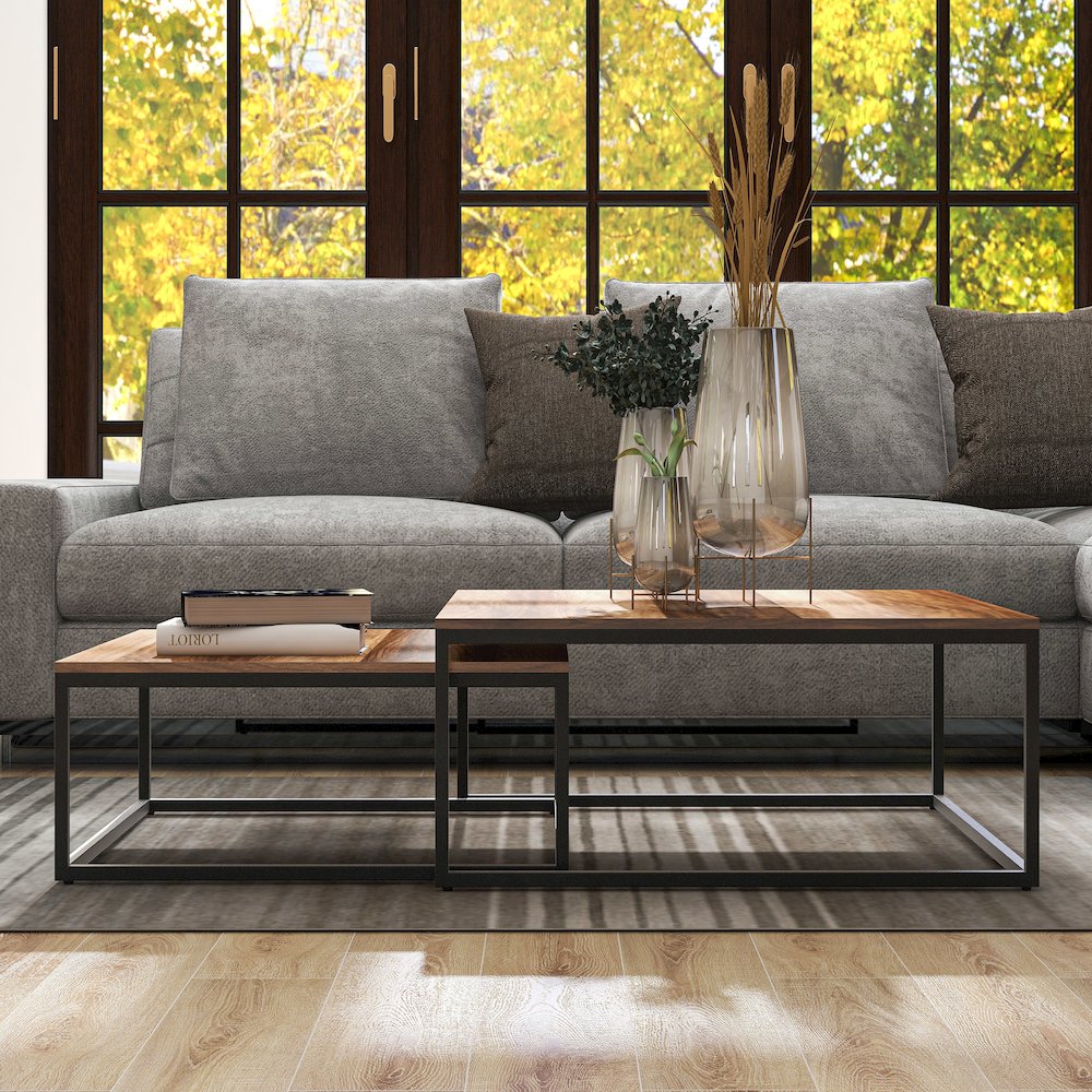 Druze Wood 2-Piece Nesting Table Set in Natural Oak
