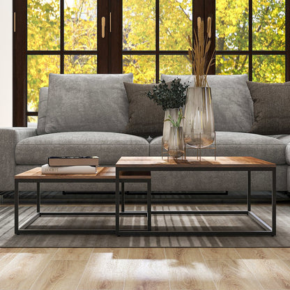 Druze Wood 2-Piece Nesting Table Set in Natural Oak