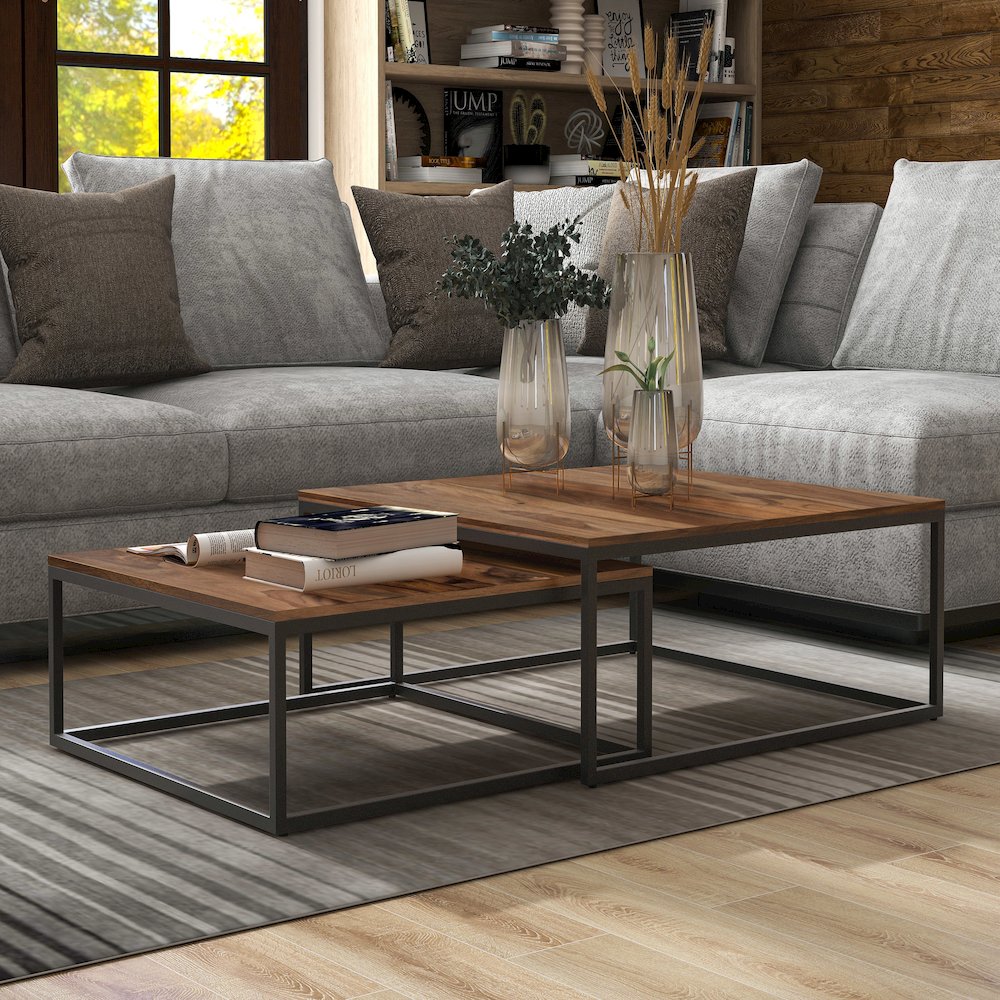 Druze Wood 2-Piece Nesting Table Set in Natural Oak