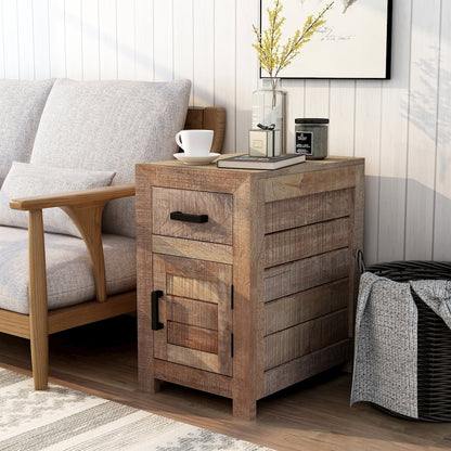 Ruga Rustic Solid Wood Storage Side Table in Natural Tone
