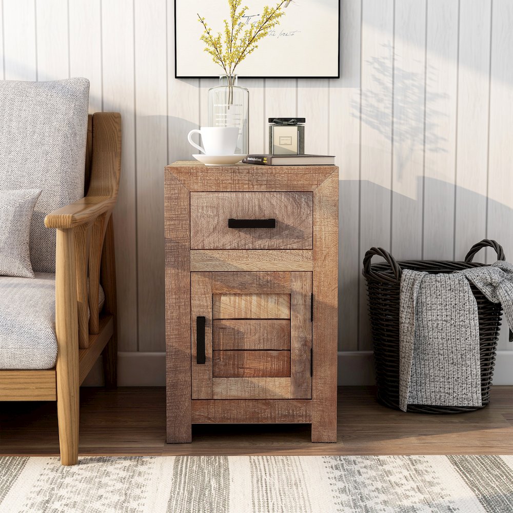 Ruga Rustic Solid Wood Storage Side Table in Natural Tone