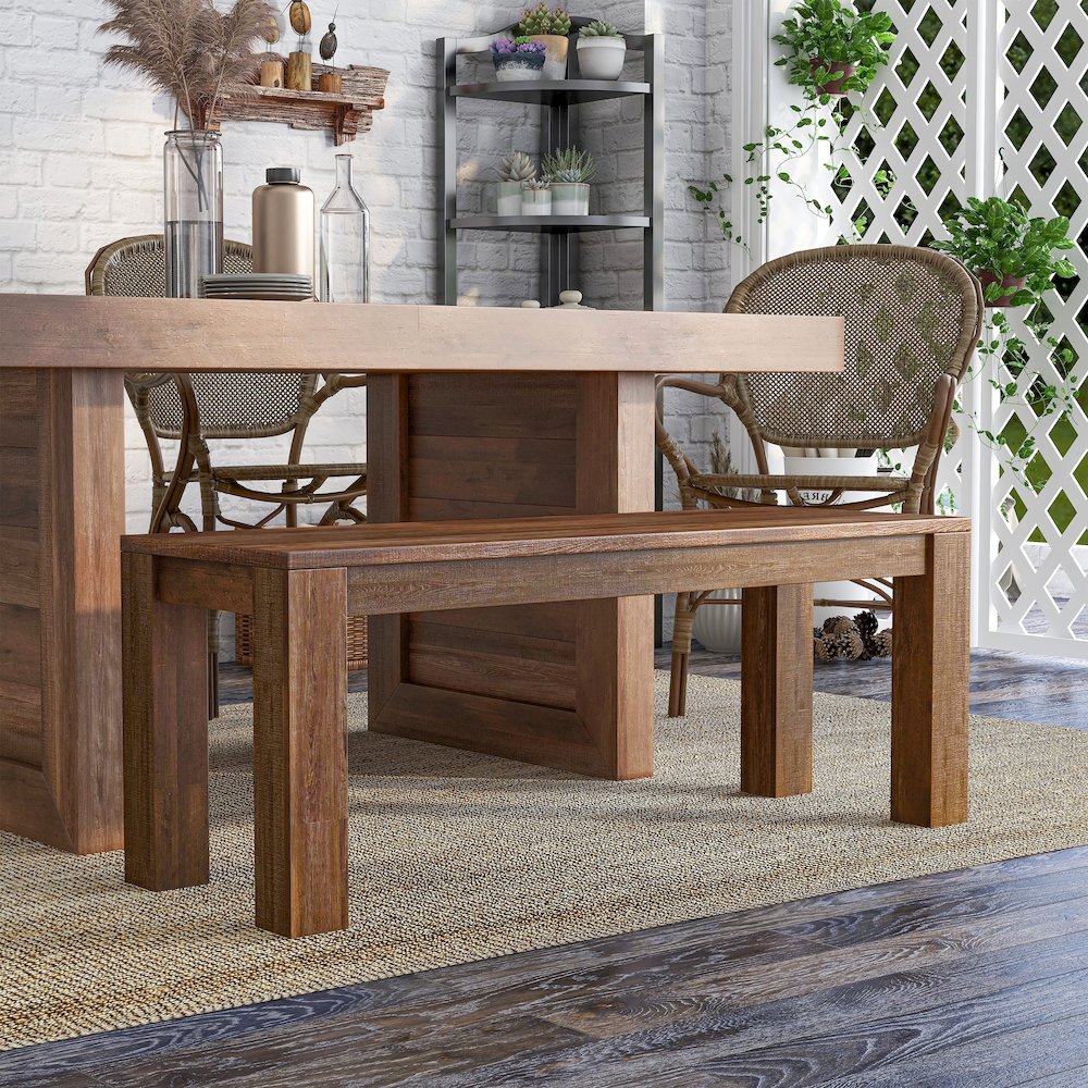 Molla Rustic Solid Wood Short Bench in Natural Tone