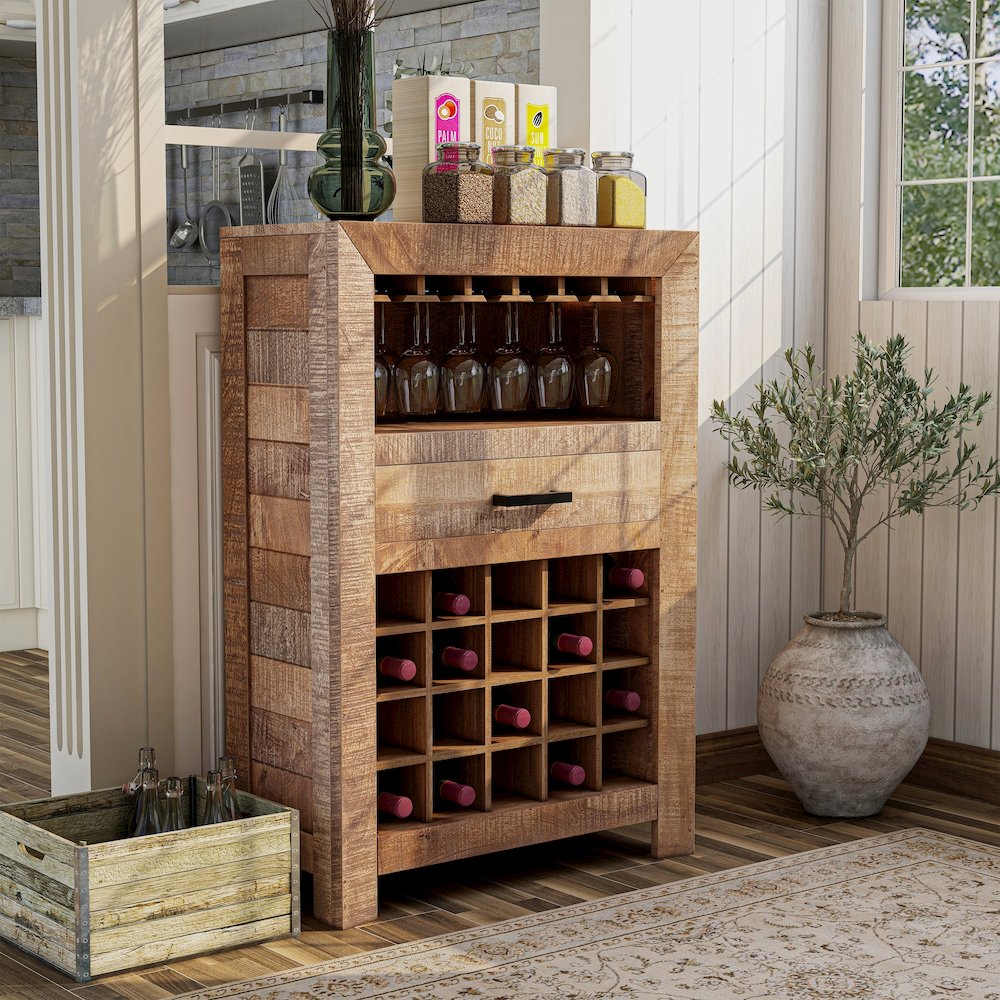 Zima Yellow Solid Wood 20-Bottle Wine Bar