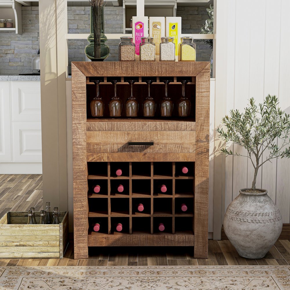 Zima Yellow Solid Wood 20-Bottle Wine Bar