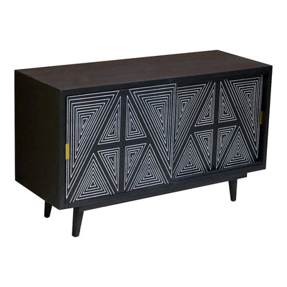 Kanan Art Deco Solid Wood Sliding Door Buffet in Black