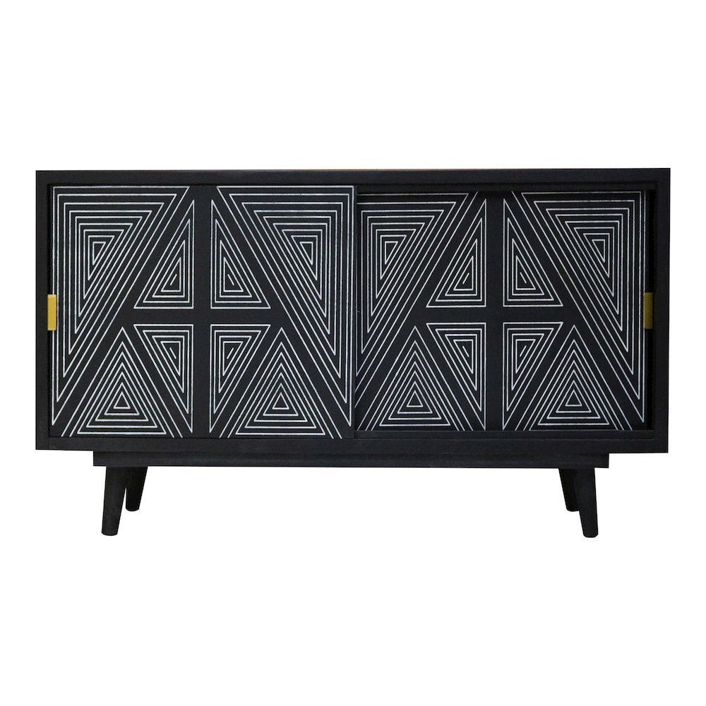 Kanan Art Deco Solid Wood Sliding Door Buffet in Black