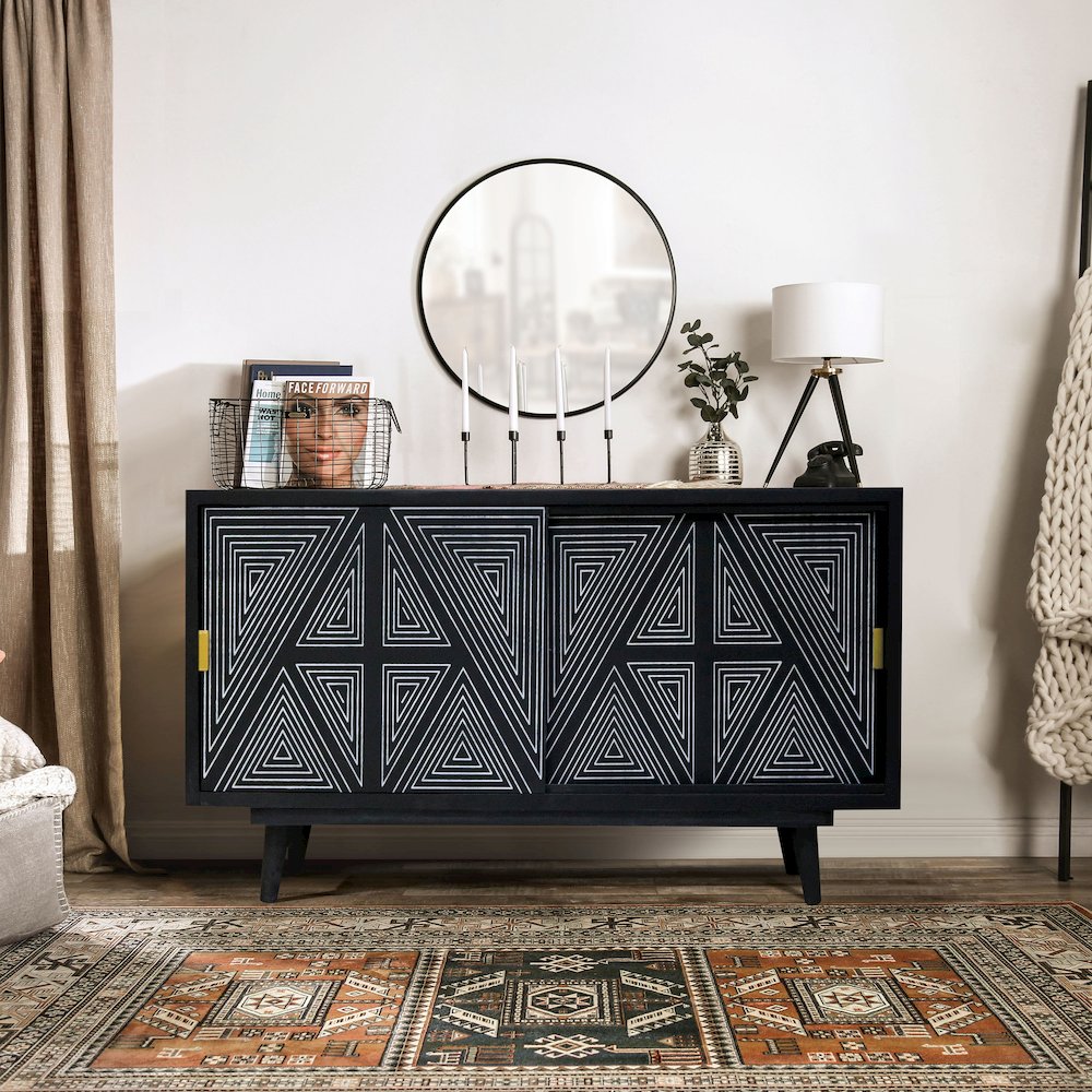 Kanan Art Deco Solid Wood Sliding Door Buffet in Black