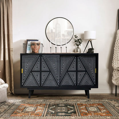 Kanan Art Deco Solid Wood Sliding Door Buffet in Black