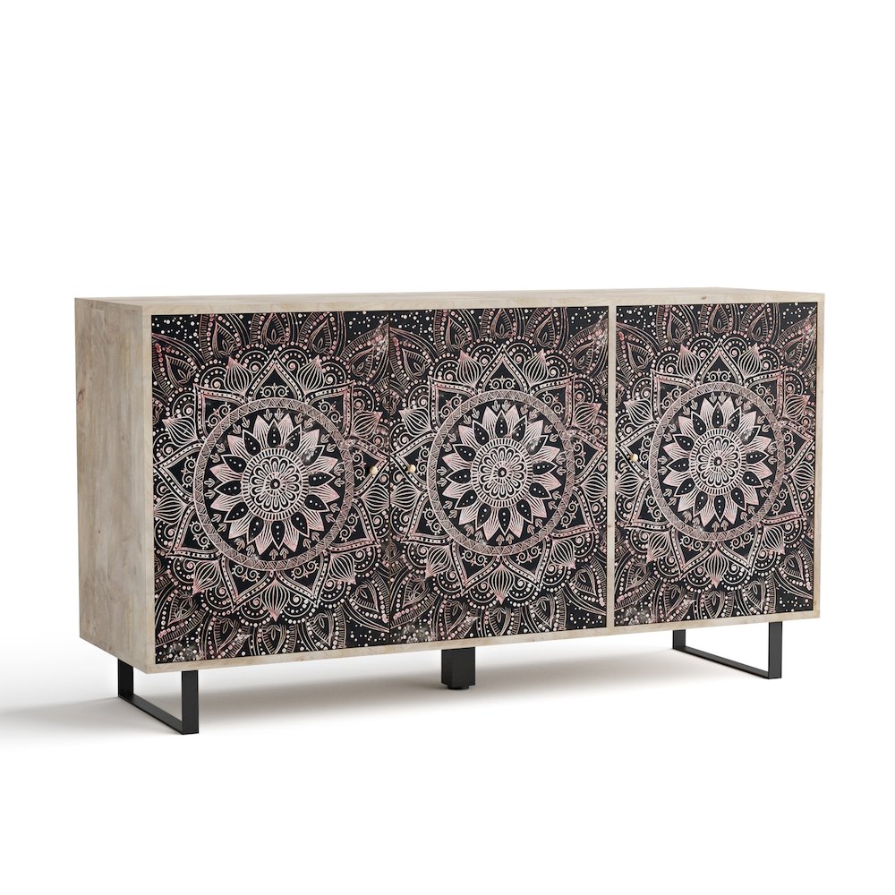 Baja Boho Solid Wood Sideboard Buffet Cabinet with 4 Storage Shelves