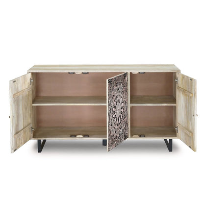 Baja Boho Solid Wood Sideboard Buffet Cabinet with 4 Storage Shelves