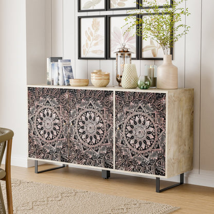 Baja Boho Solid Wood Sideboard Buffet Cabinet with 4 Storage Shelves