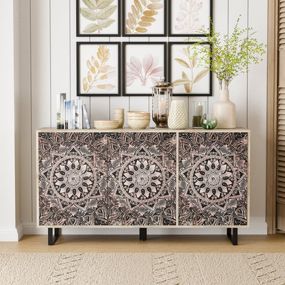 Baja Boho Solid Wood Sideboard Buffet Cabinet with 4 Storage Shelves