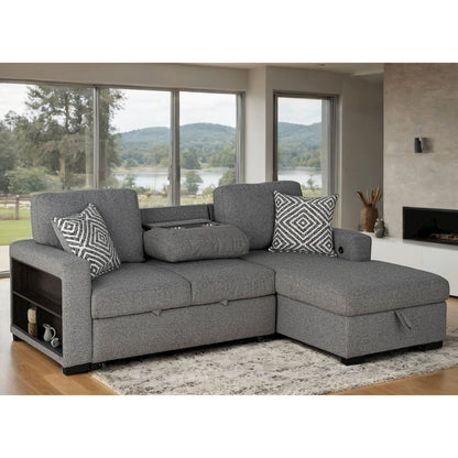 Andrew Gray Fabric Right Chaise Sleeper Sectional with USBs