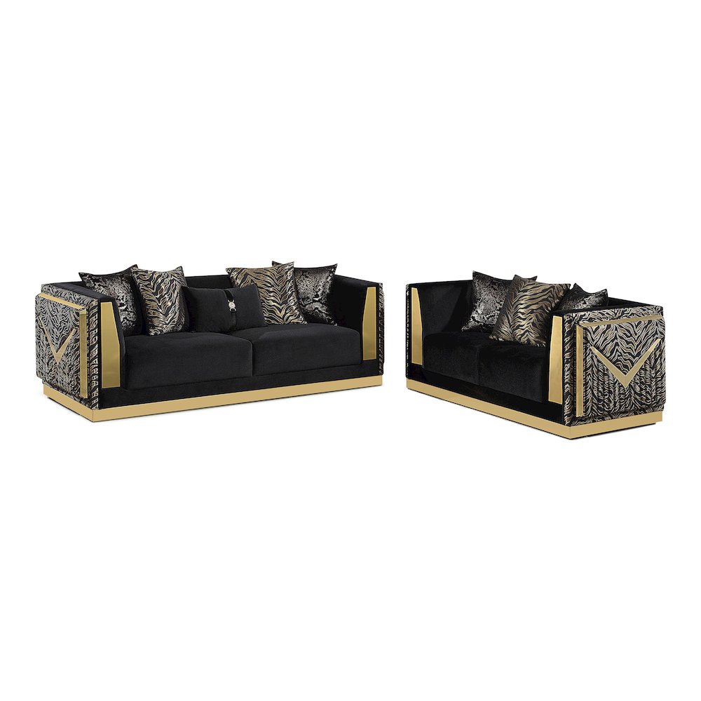 Ulinon 2-Piece Black Velvet Sofa Set with Track Arms