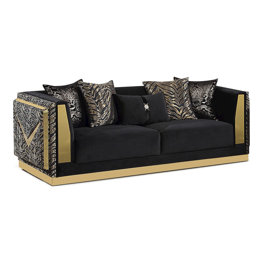 Ulinon 2-Piece Black Velvet Sofa Set with Track Arms