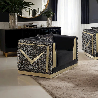 Ulinon Black Velvet Fabric Chair with Track Arms