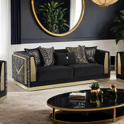 Ulinon Black Velvet Fabric Sofa with Track Arms