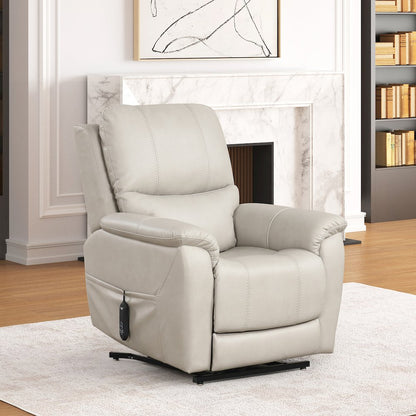 Moonrise Faux Leather Power Lift USB Recliner in Light Grey
