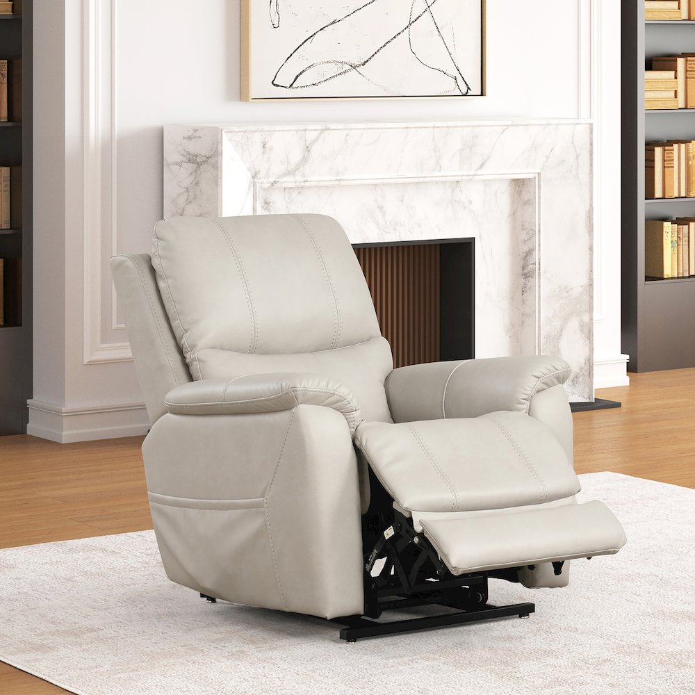 Moonrise Faux Leather Power Lift USB Recliner in Light Grey