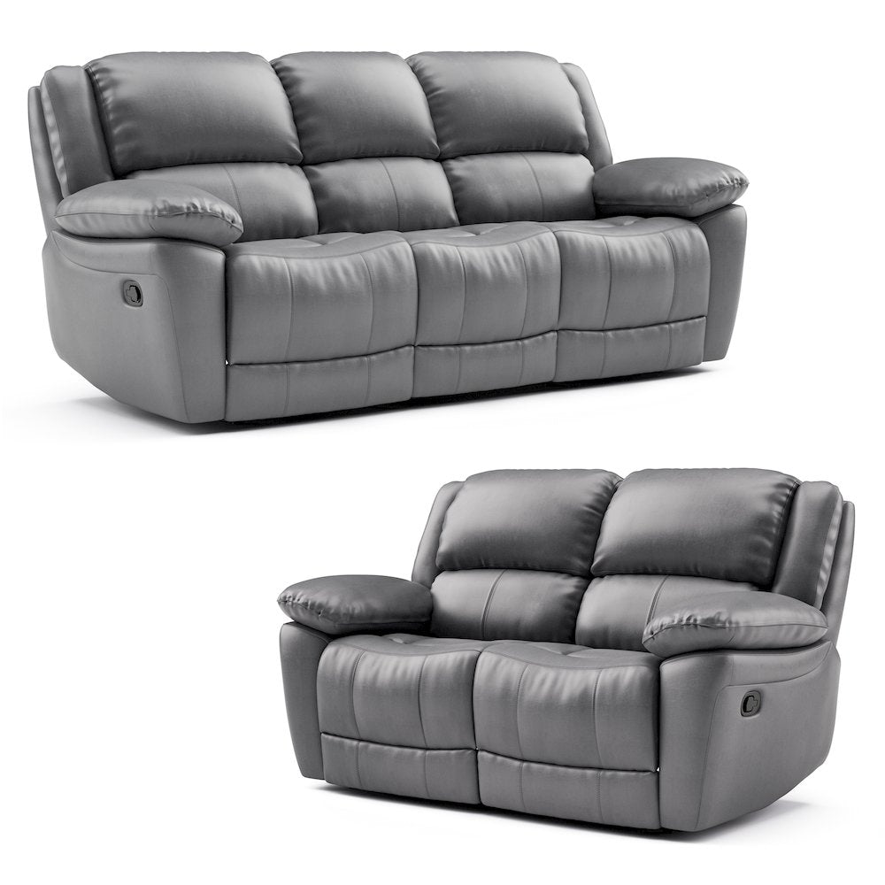 Torrel Modern 2-Piece Leather Reclining Sofa Set, Dark Grey