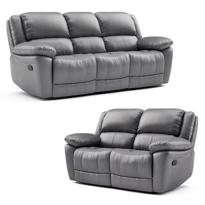 Torrel Modern 2-Piece Leather Reclining Sofa Set, Dark Grey