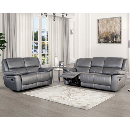 Torrel Modern 2-Piece Leather Reclining Sofa Set, Dark Grey