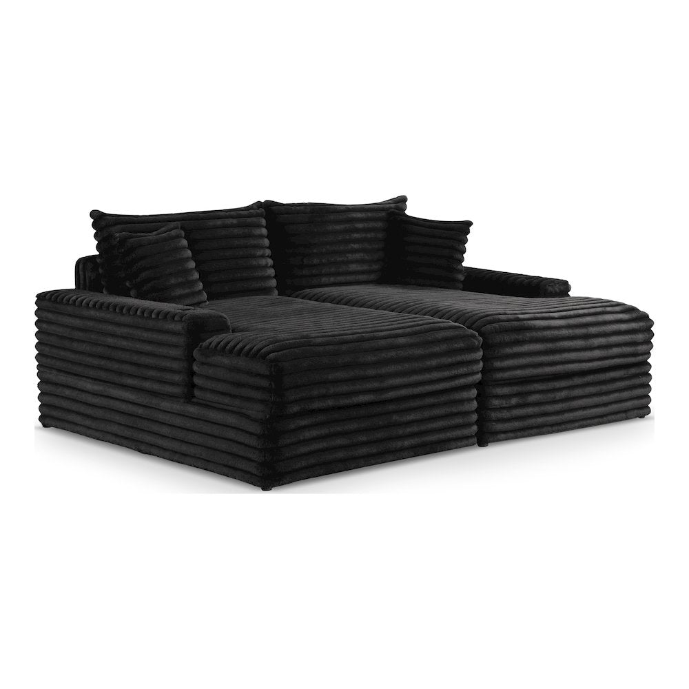 Hedden Black Chenille Double Chaise Sofa with USB Ports