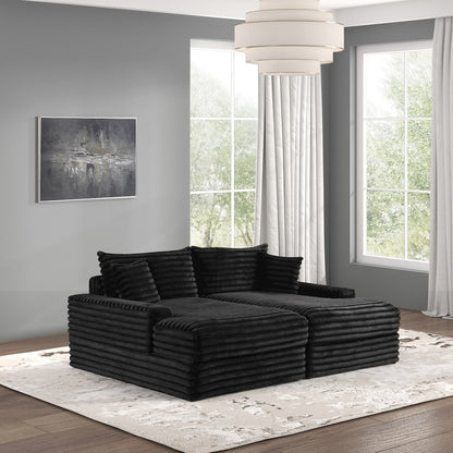 Hedden Black Chenille Double Chaise Sofa with USB Ports