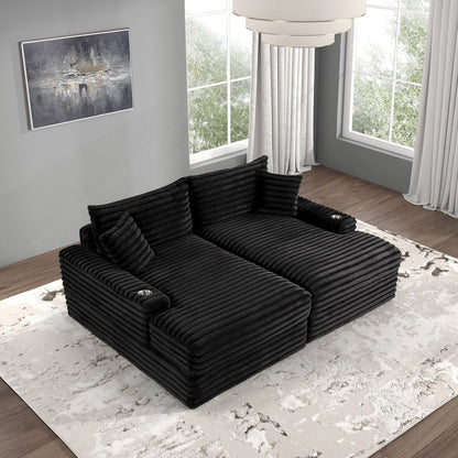 Hedden Black Chenille Double Chaise Sofa with USB Ports