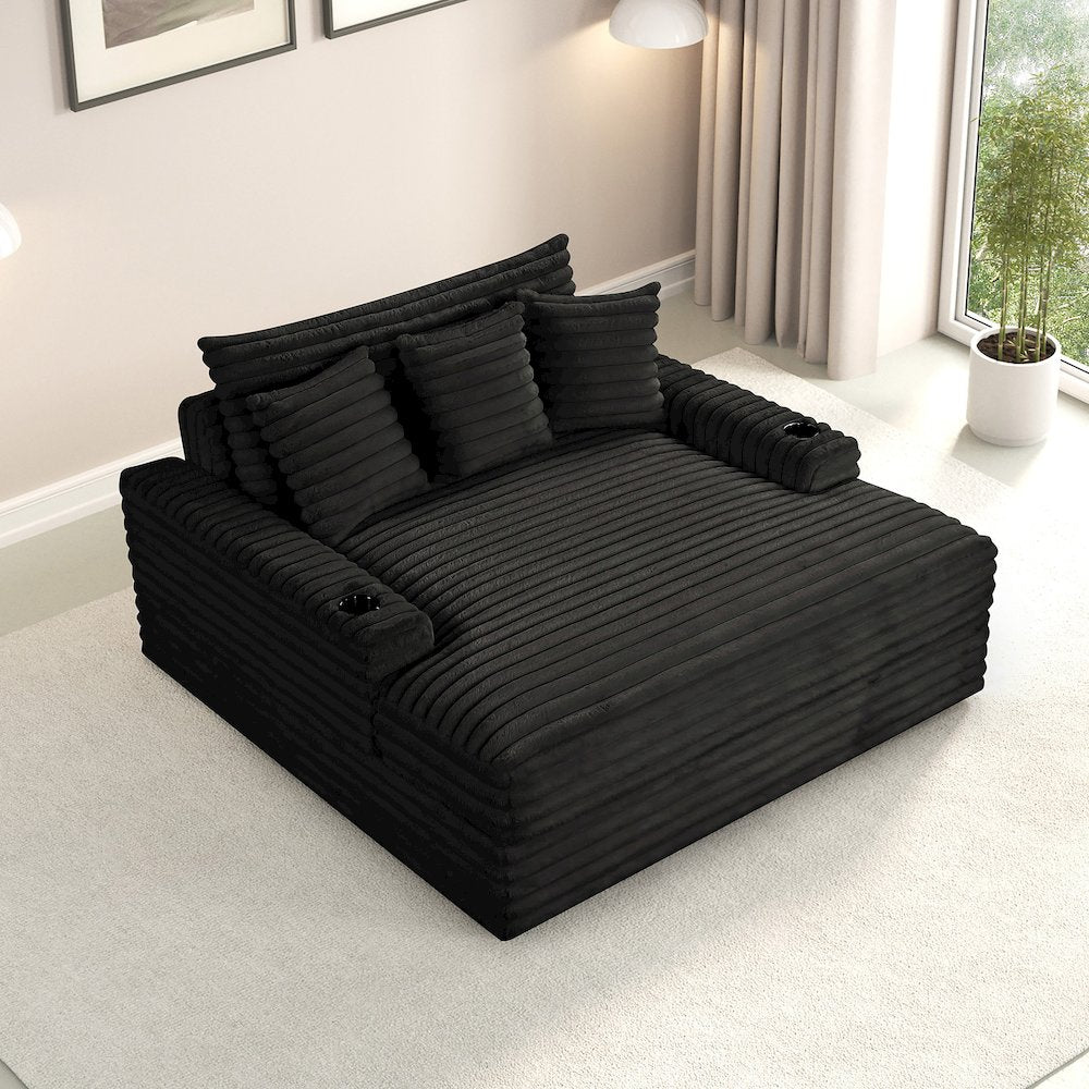 Cafein Contemporary Chenille Two Arm Chaise with USB Port