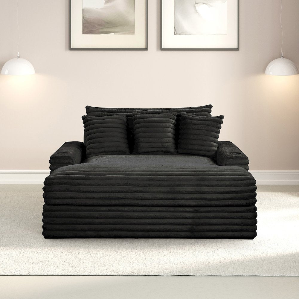 Cafein Contemporary Chenille Two Arm Chaise with USB Port